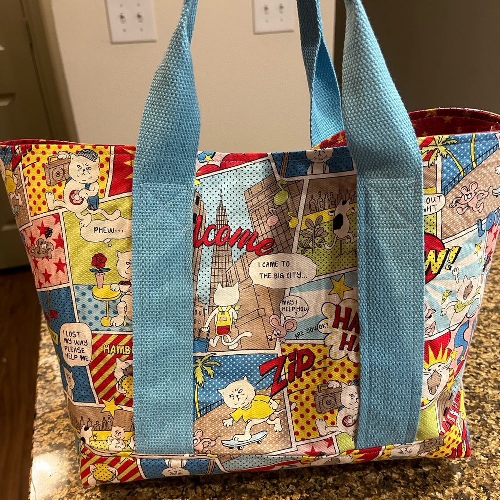 Hand Crafted Cat Themed Tote with Pouch new